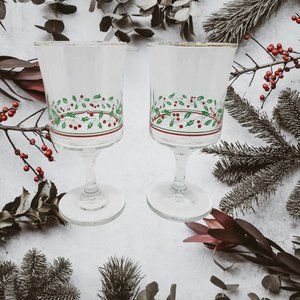 Arby "Holly Berry" Water/Wine Glasses  - Pair (2) - Vintage 1986.